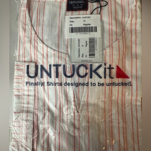 UNTUCKIT NWT Woman’s Durfort White With Pink Stiched Stripes Tunic Top Cotton - Picture 9 of 9